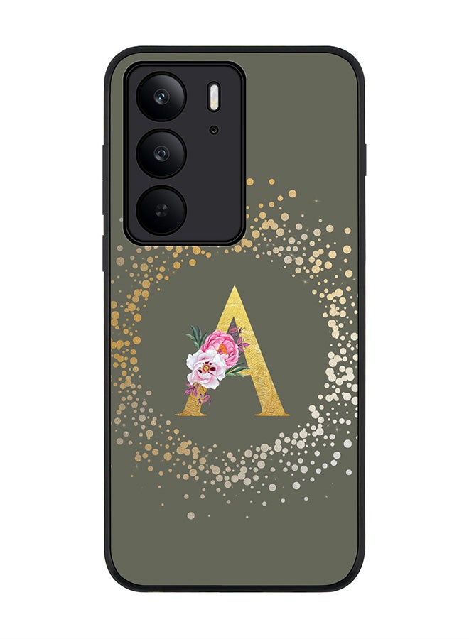 For Realme C75x / C75 4G Case,Slim fit Camera Protection, Shockproof Thin Phone cover  - Custom Monogram Floral - A  (Olive Green )